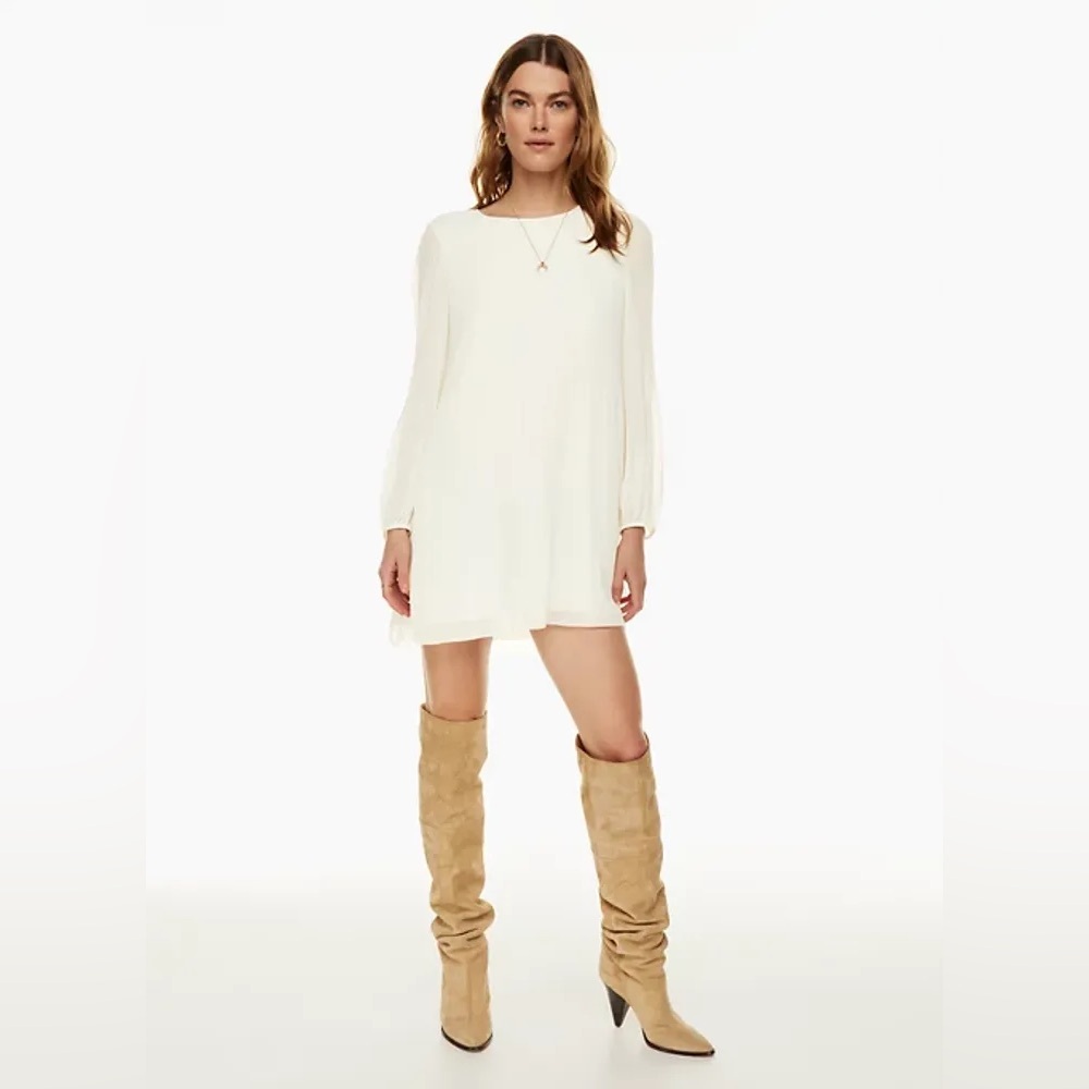 Aritzia Wilfred Daydreamer Mini Pleated Long Sleeve Dress - White - Medium